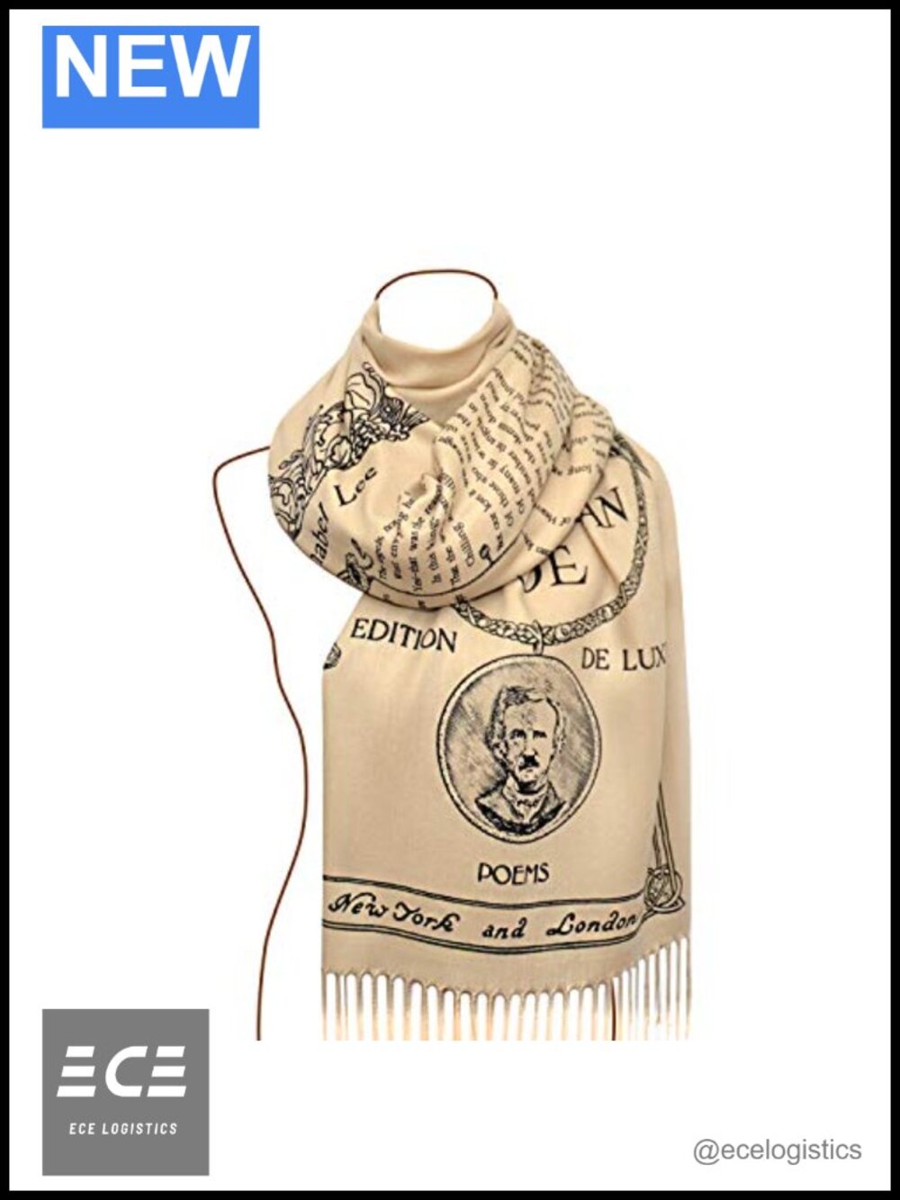 Poe Annabel Lee Poem Shawl Wrap Scarf Viscose Linen 72in